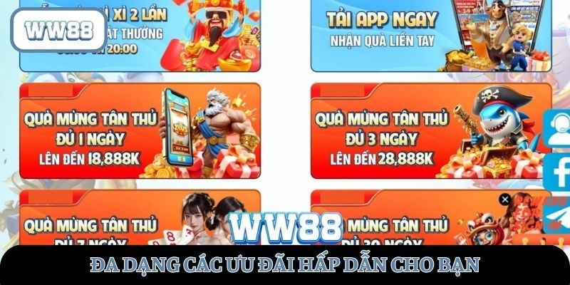 Đa dạng các ưu đãi hấp dẫn tại WW88